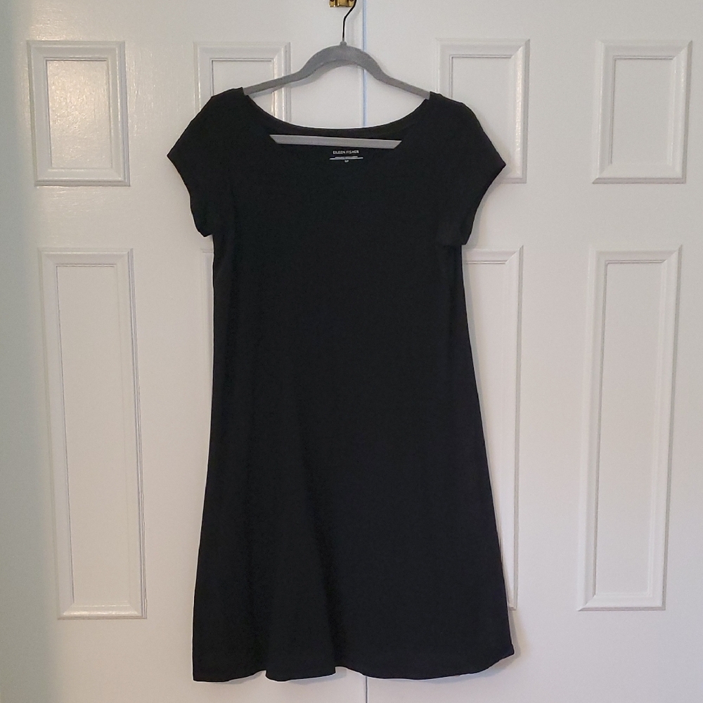 Eileen Fisher Ballet Neck Cap Sleeve Classic Black Women's Dress, S